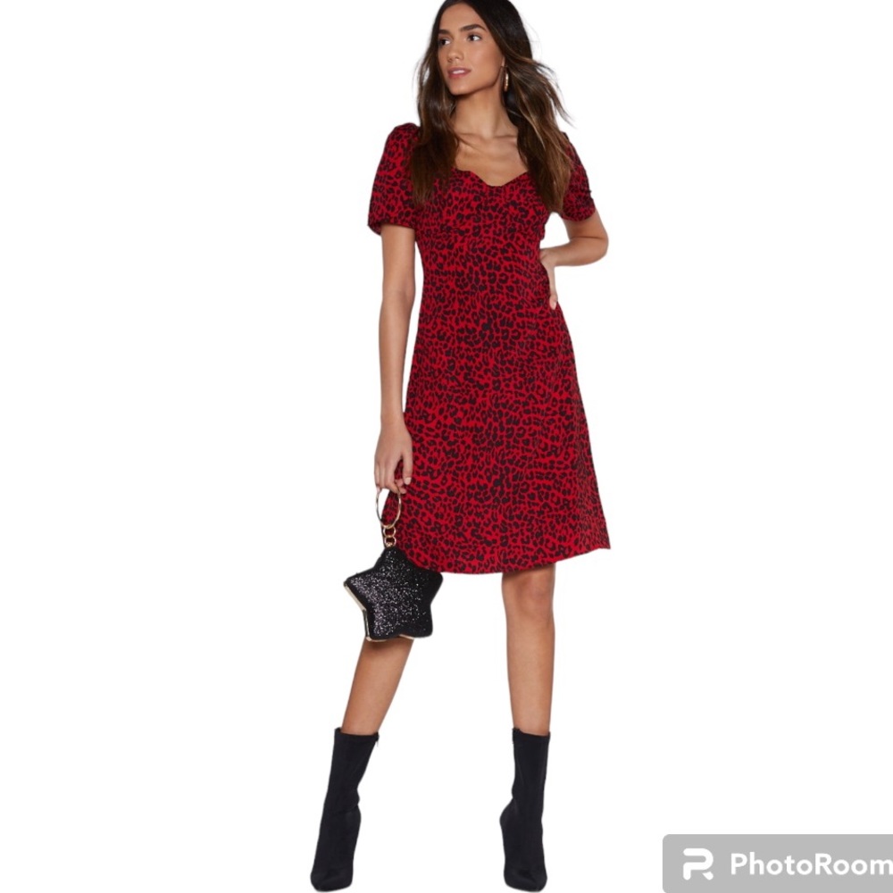 Nasty Gal Cha Cha Red Leopard Dress Size 6